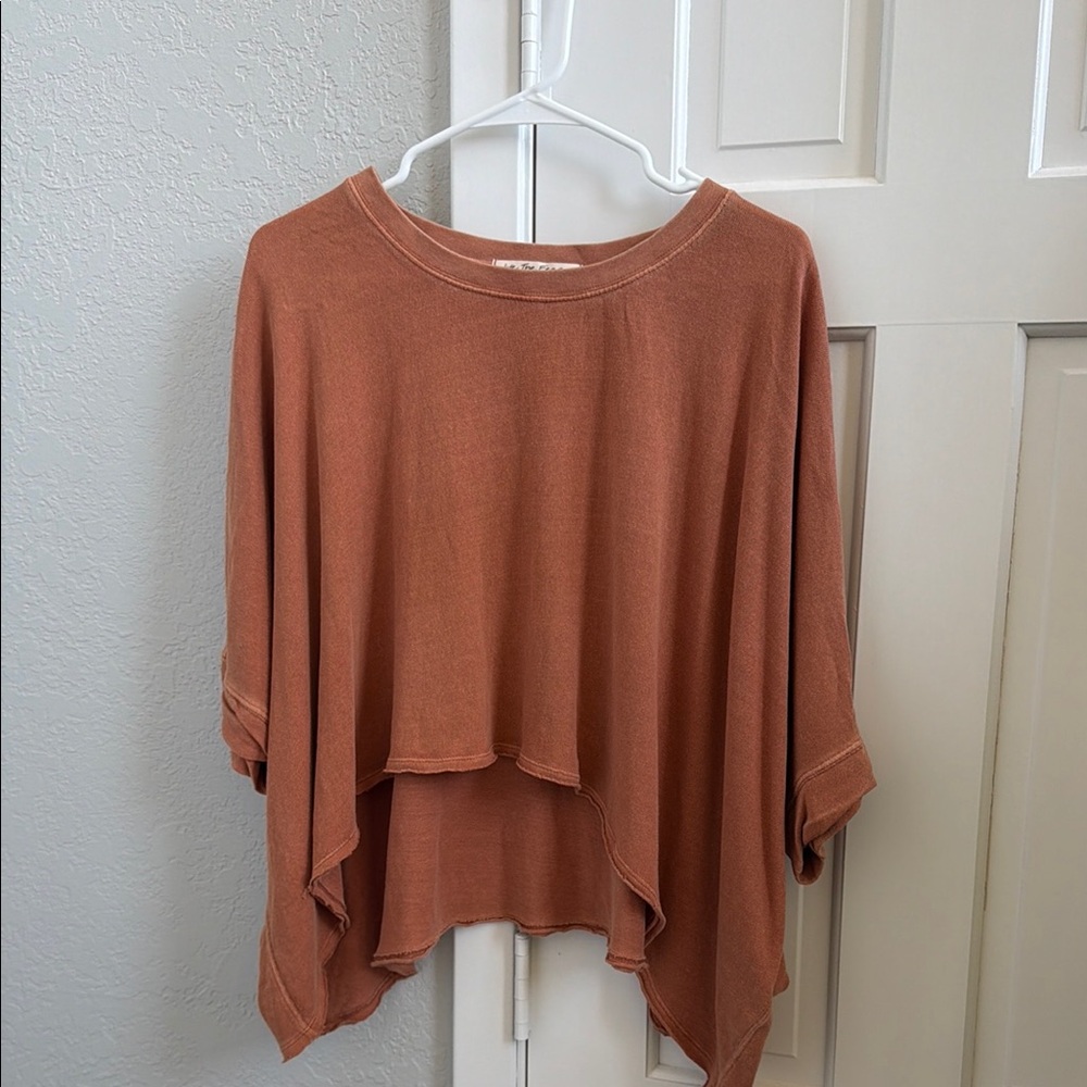 Free People Boxy Scoop-Neck Sweater in Rust Orange